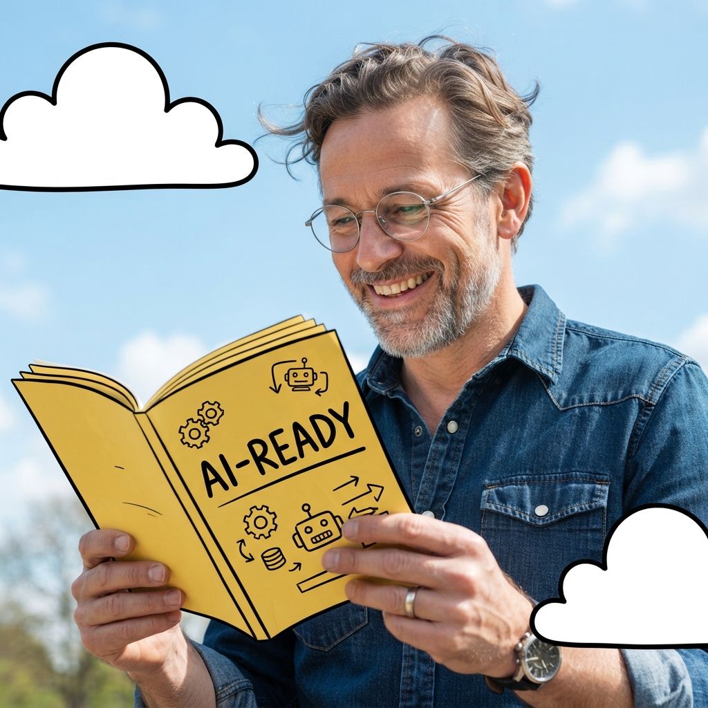 A business owner reading a guide on becoming AI-ready for custom workflow automation